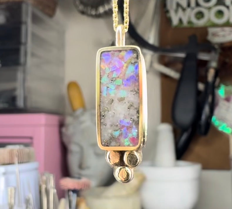 Opal Inlay Pendant with Solid Gold Details