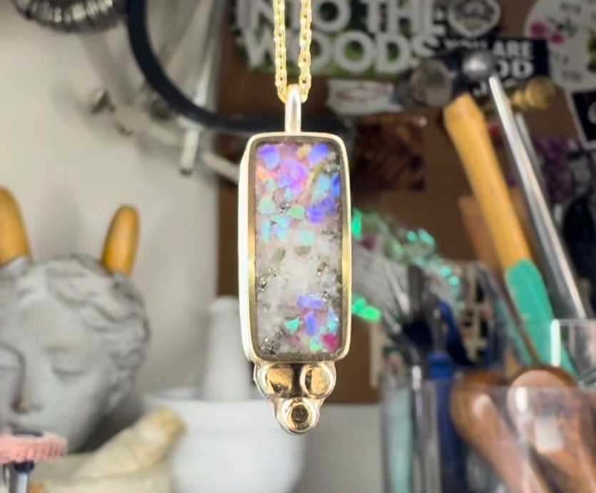 Opal Inlay Pendant with Solid Gold Details