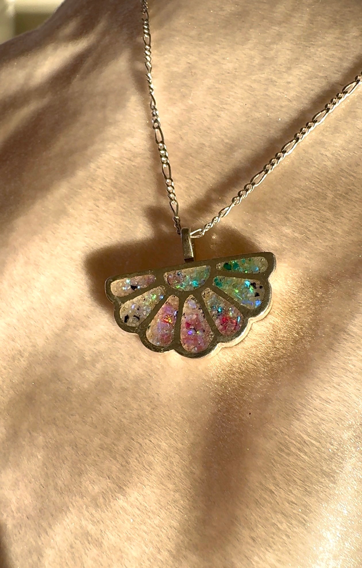 Opal Inlay Silver Scallop Pendant